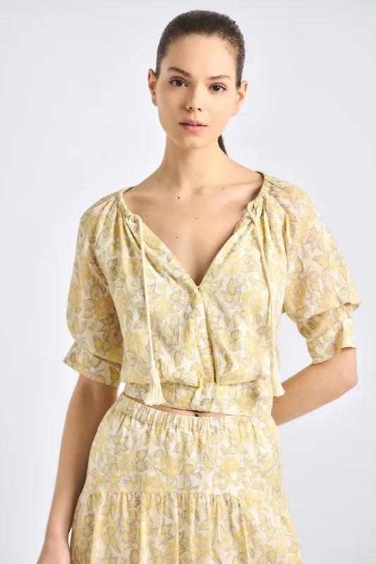 Suri Tuck Front Top - Valiase Yellow Floral sold by Derek Lam