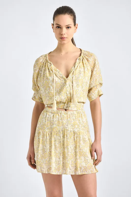 Thalina Mini Skirt - Valiase Yellow Floral sold by Derek Lam
