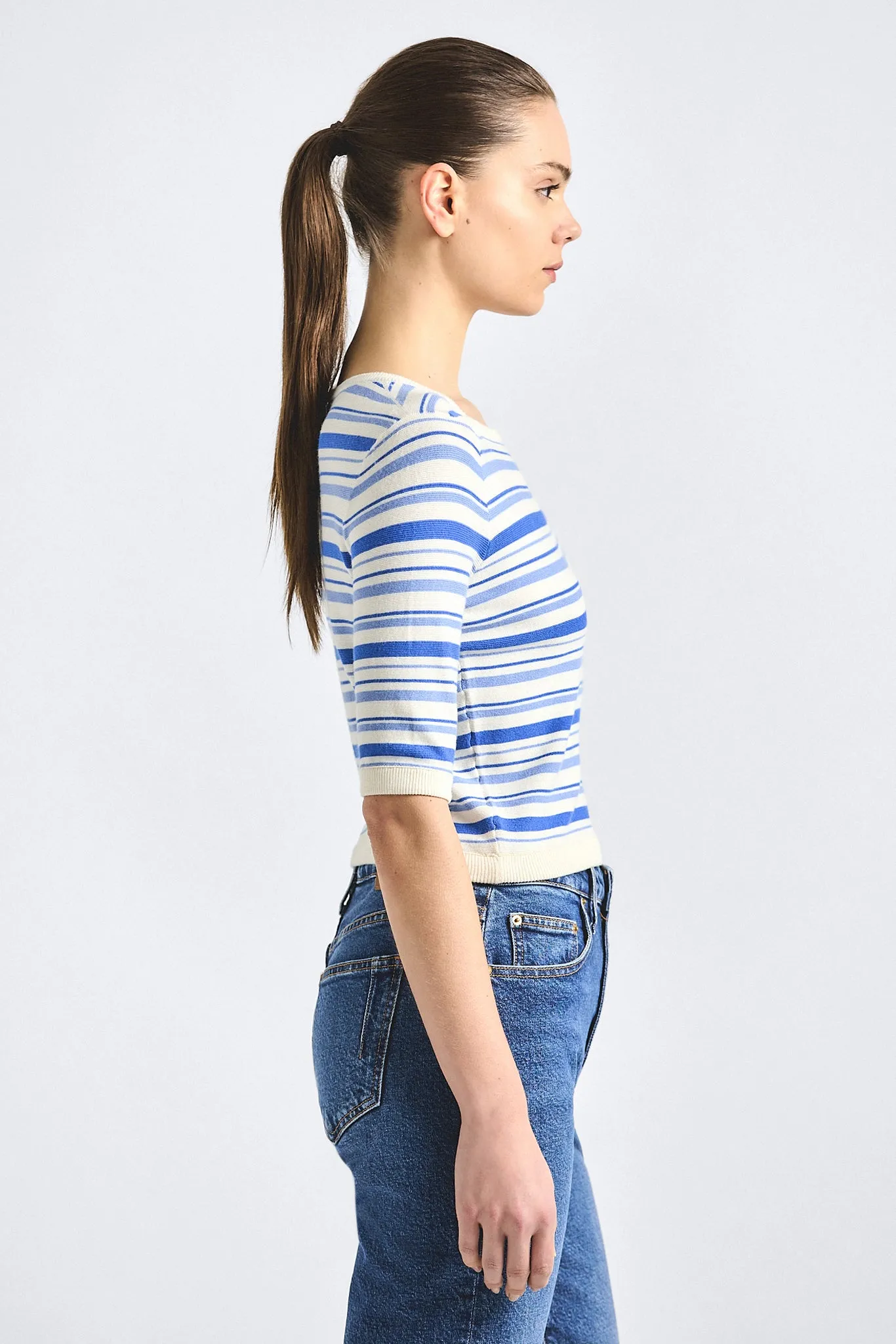 Andora Striped Boatneck Sweater - Cloud Blue Multi sold by Derek Lam product image thumbnail 3