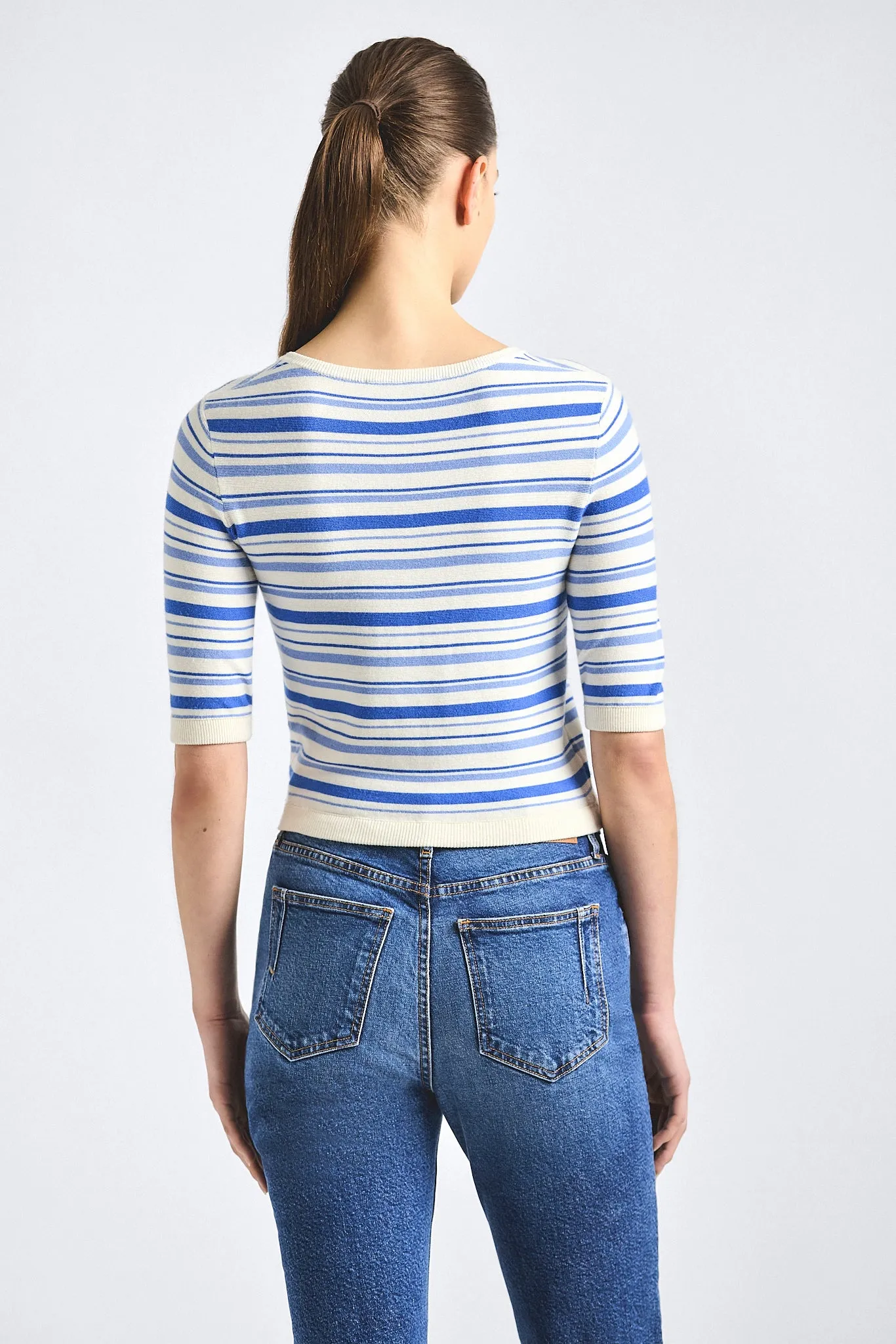 Andora Striped Boatneck Sweater - Cloud Blue Multi sold by Derek Lam product image thumbnail 4