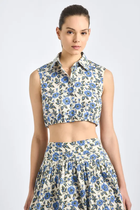 Faee Cropped Sleeveless Shirt - Blue Bell Floral made by Derek Lam