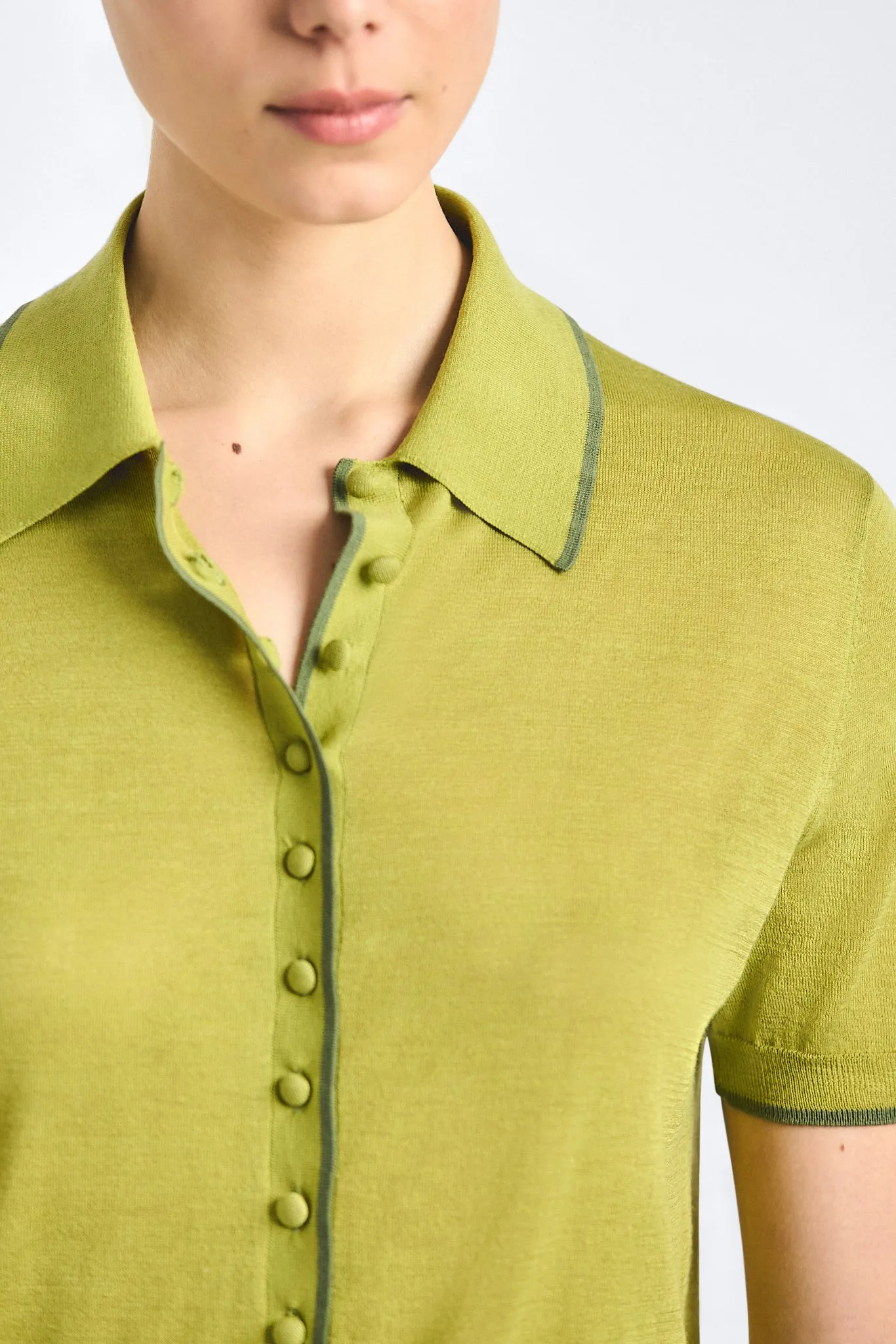 Dorella Short Sleeve Polo Sweater - Green Olive sold by Derek Lam product image thumbnail 3