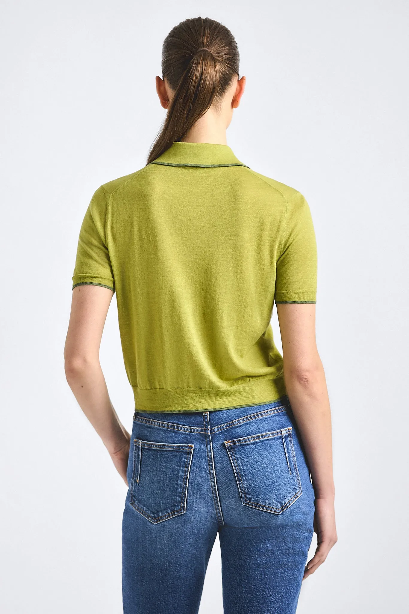 Dorella Short Sleeve Polo Sweater - Green Olive sold by Derek Lam product image thumbnail 5