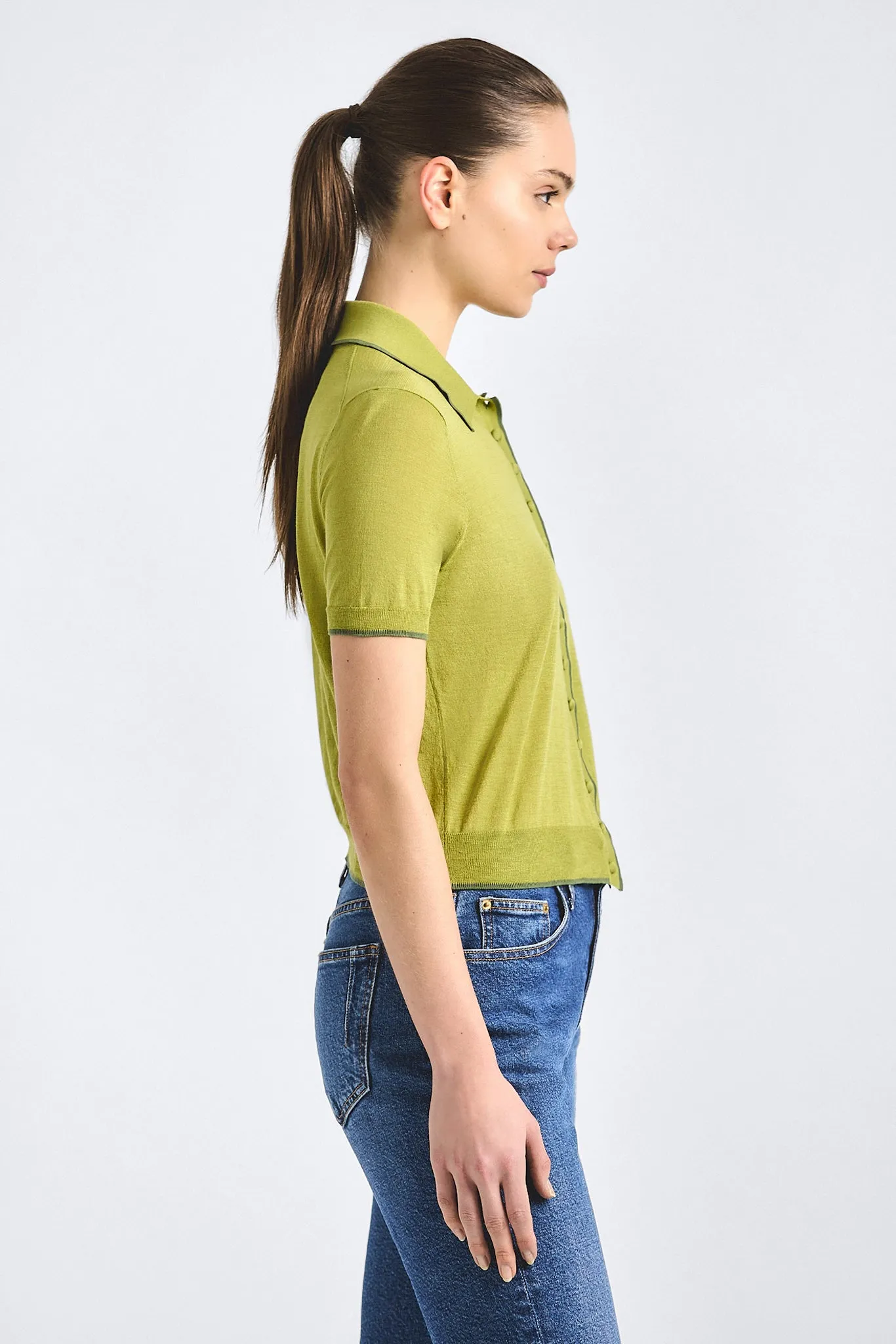 Dorella Short Sleeve Polo Sweater - Green Olive sold by Derek Lam product image thumbnail 4