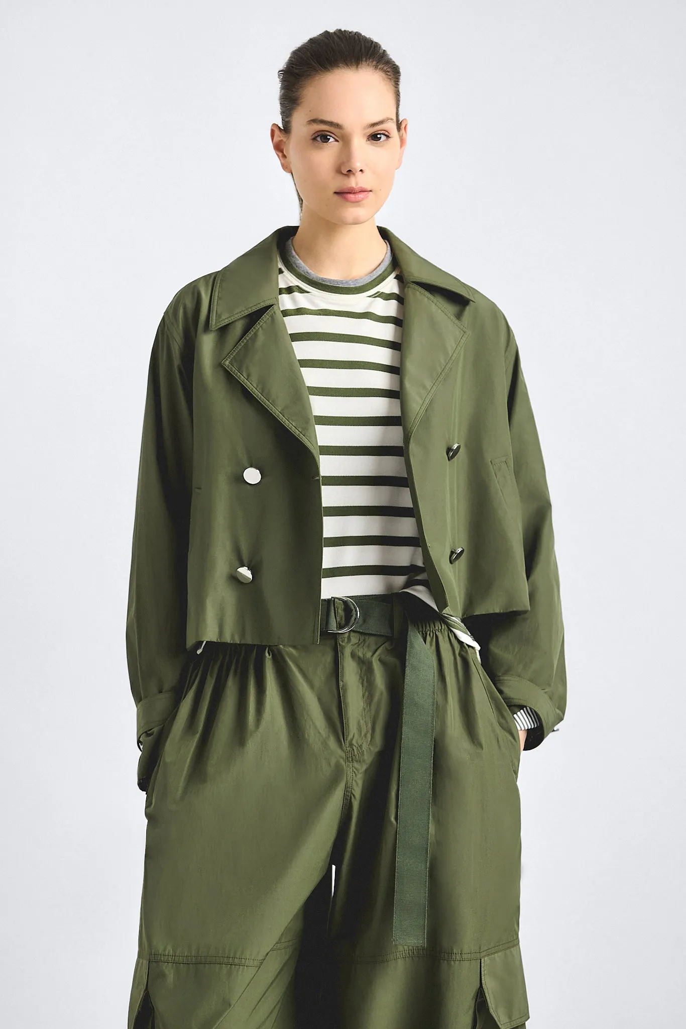Renata Cropped Trench - Fatigue sold by Derek Lam