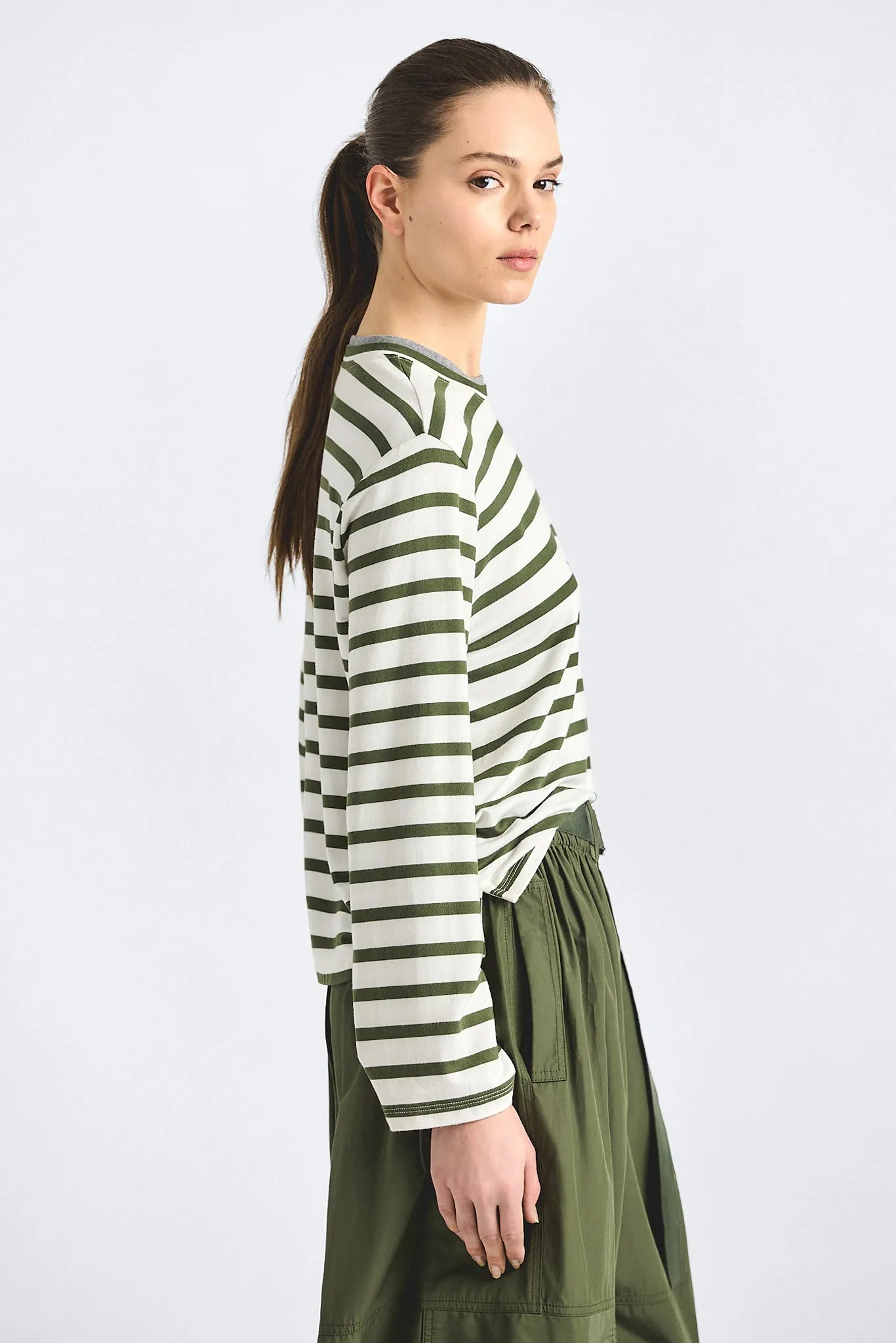 Myrtha Striped Crewneck Top - White/Fatigue Stripe sold by Derek Lam product image thumbnail 3