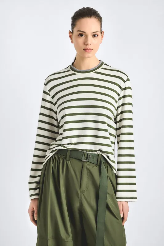 Myrtha Striped Crewneck Top - White/Fatigue Stripe made by Derek Lam