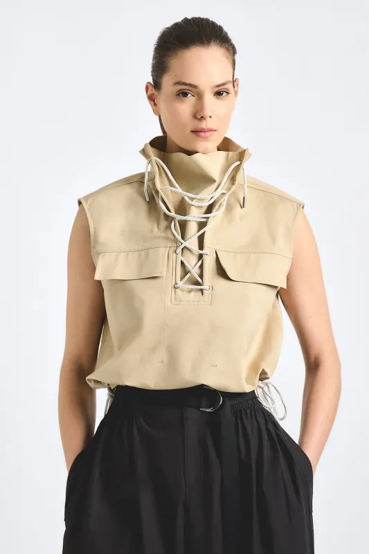 Solara Sleeveless Anorak - Safari sold by Derek Lam
