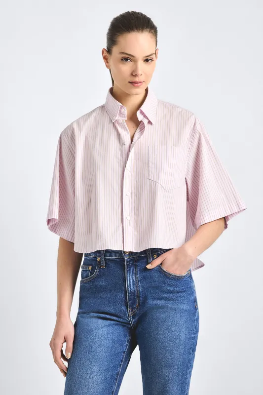 Ember Cropped Button Down Shirt - Pink Stripe sold by Derek Lam