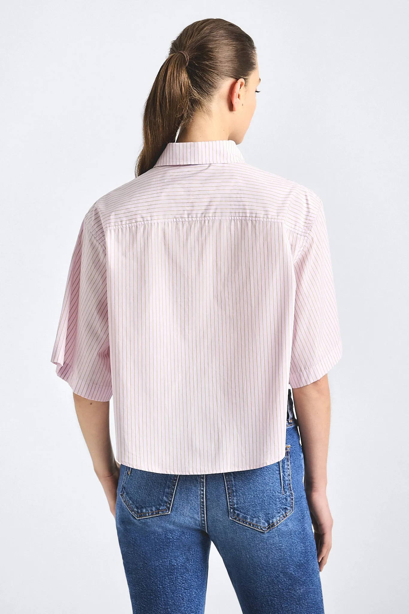 Ember Cropped Button Down Shirt - Pink Stripe sold by Derek Lam product image thumbnail 4