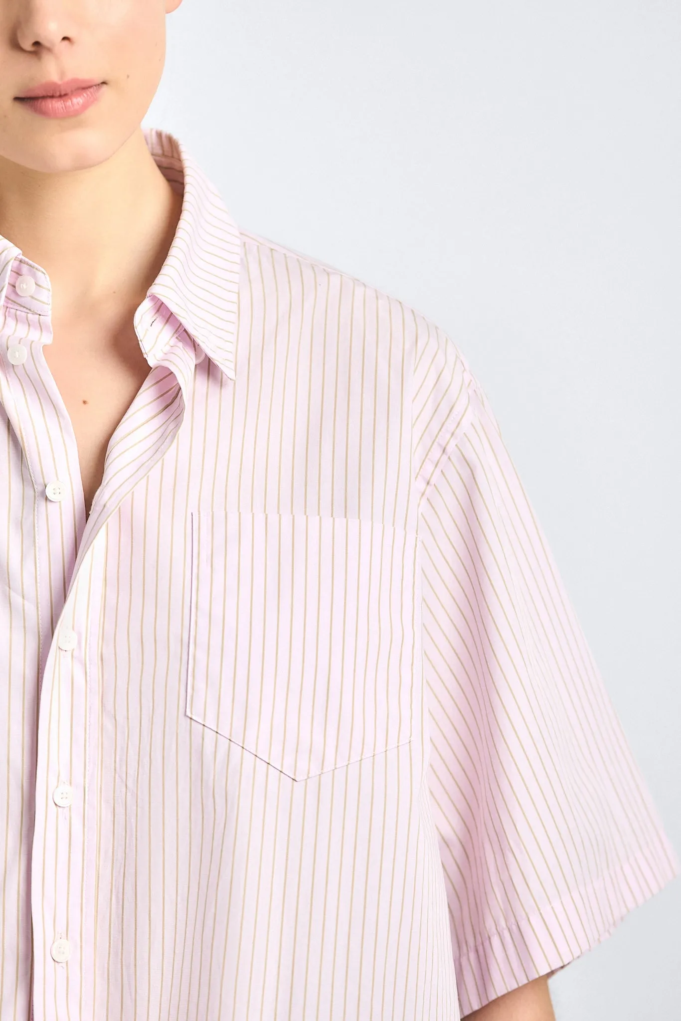 Ember Cropped Button Down Shirt - Pink Stripe sold by Derek Lam product image thumbnail 2