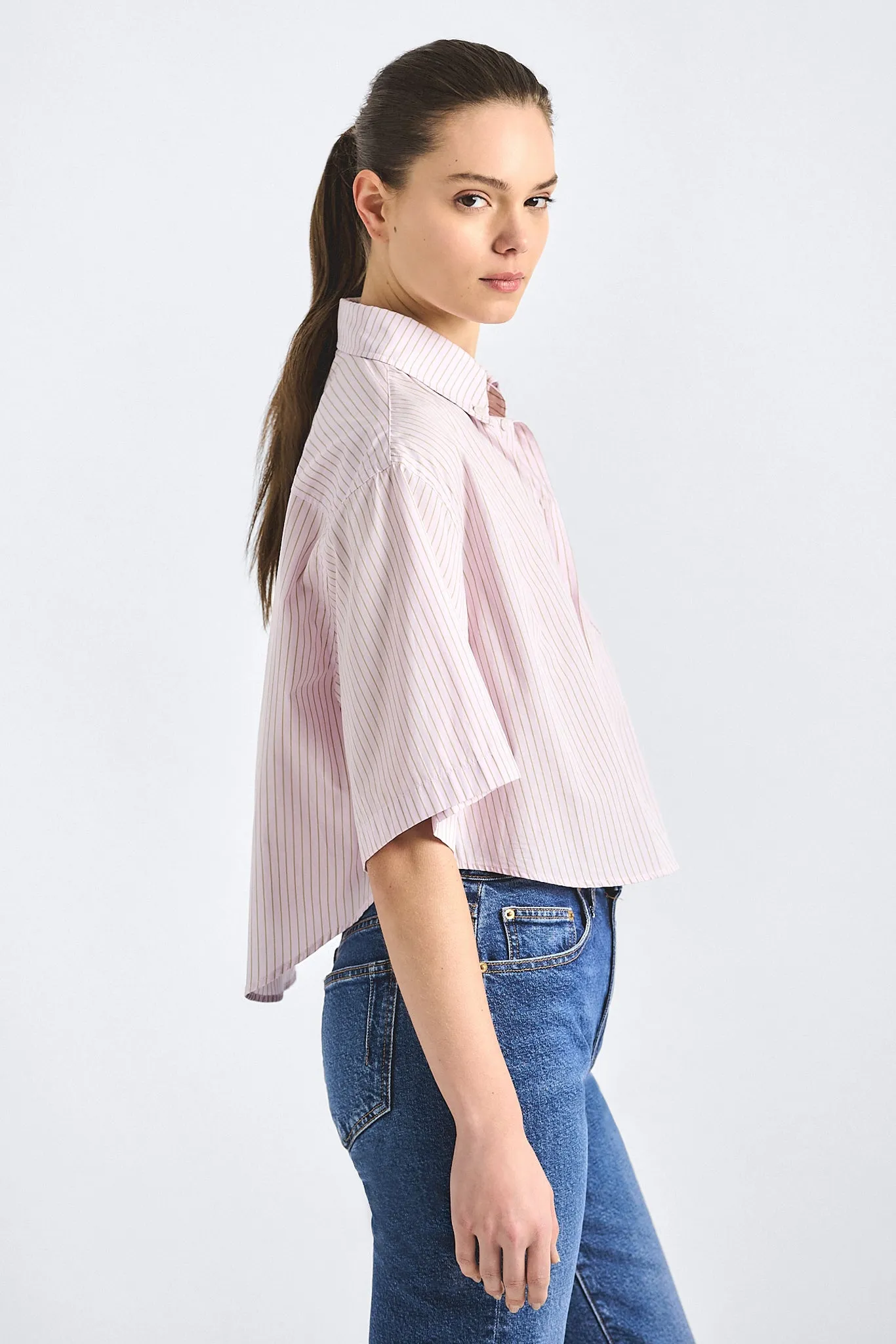 Ember Cropped Button Down Shirt - Pink Stripe sold by Derek Lam product image thumbnail 3