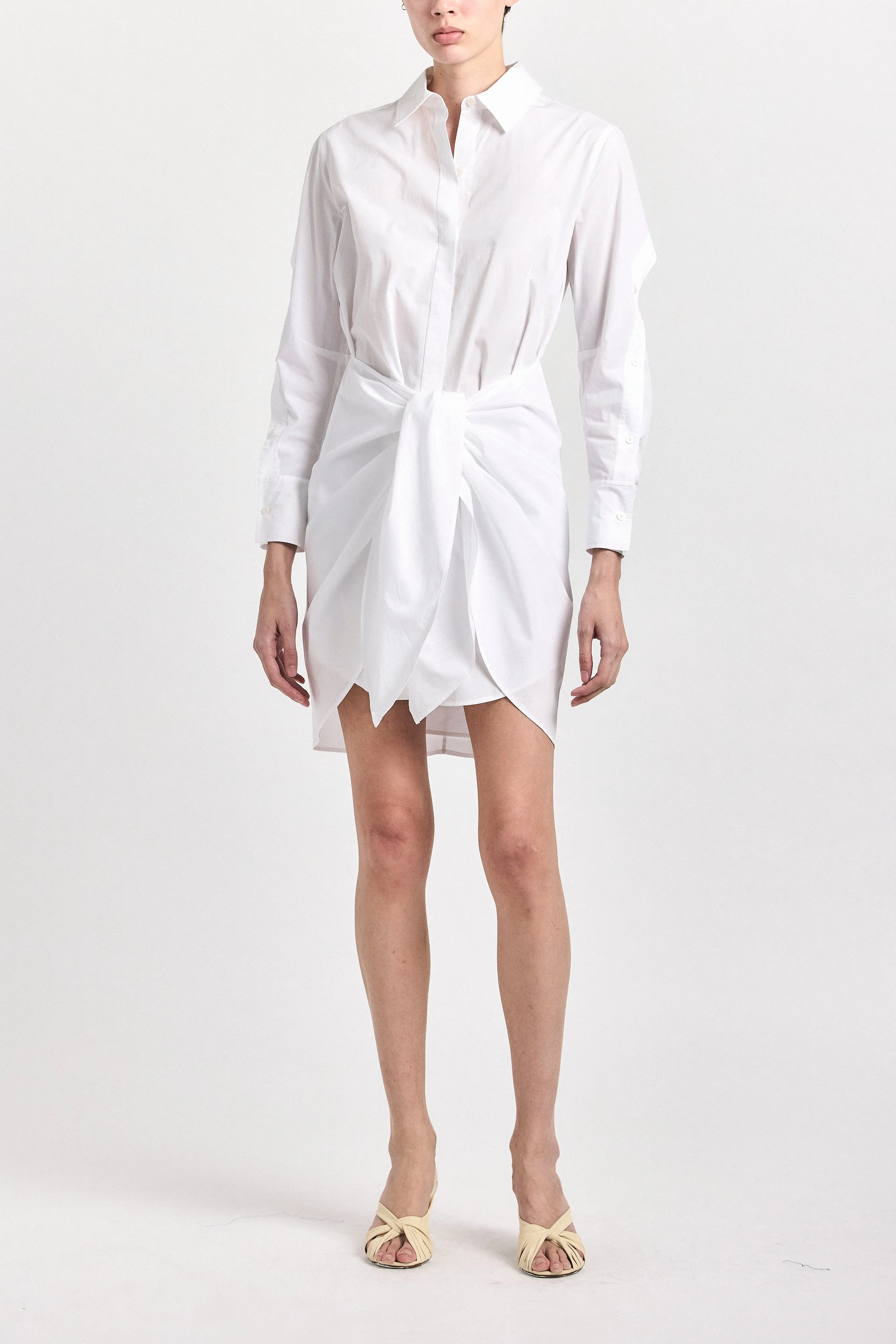 Charlotte Tie Waist Shirt Dress - White sold by Derek Lam