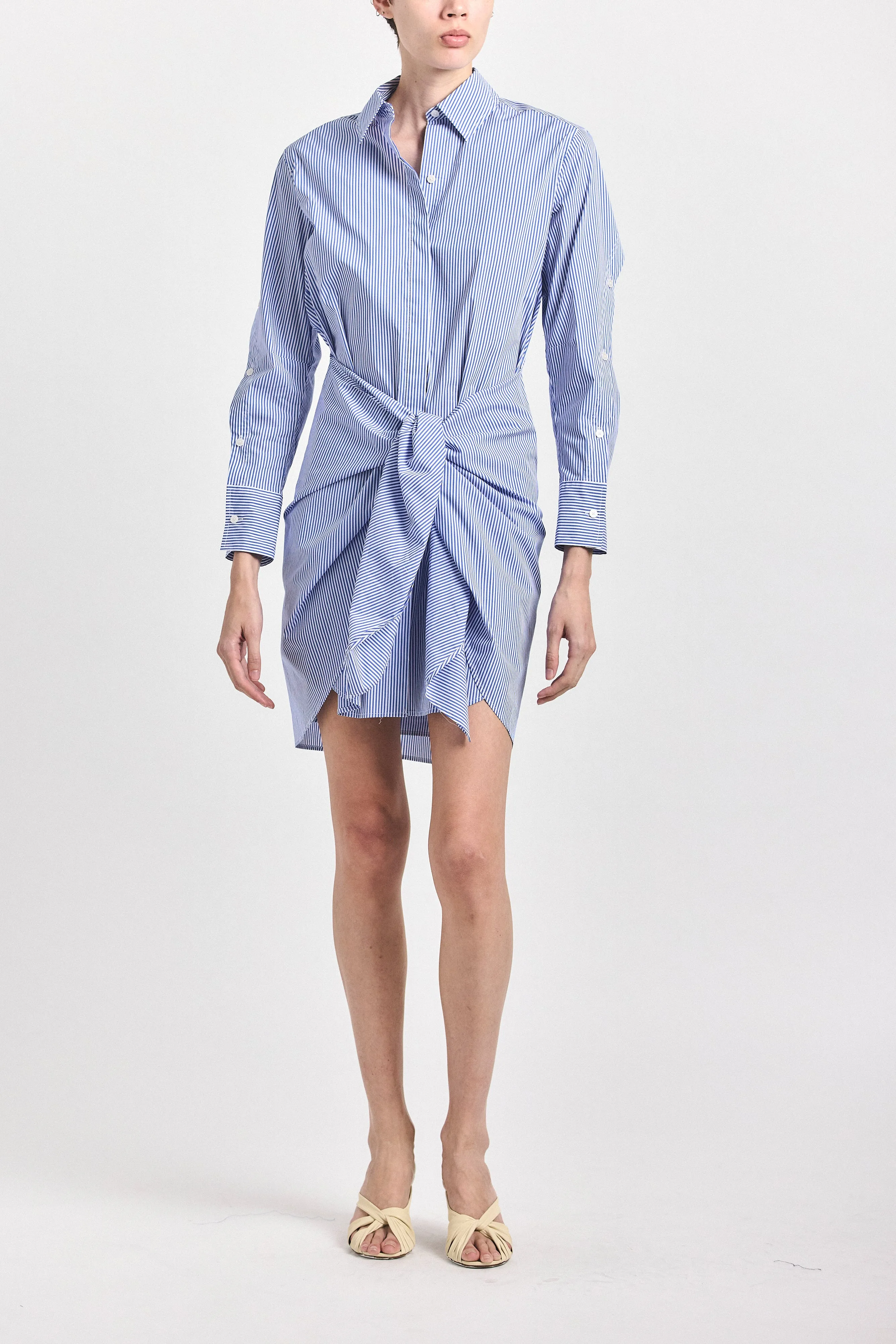 Charlotte Tie Waist Shirt Dress - Blue/White sold by Derek Lam