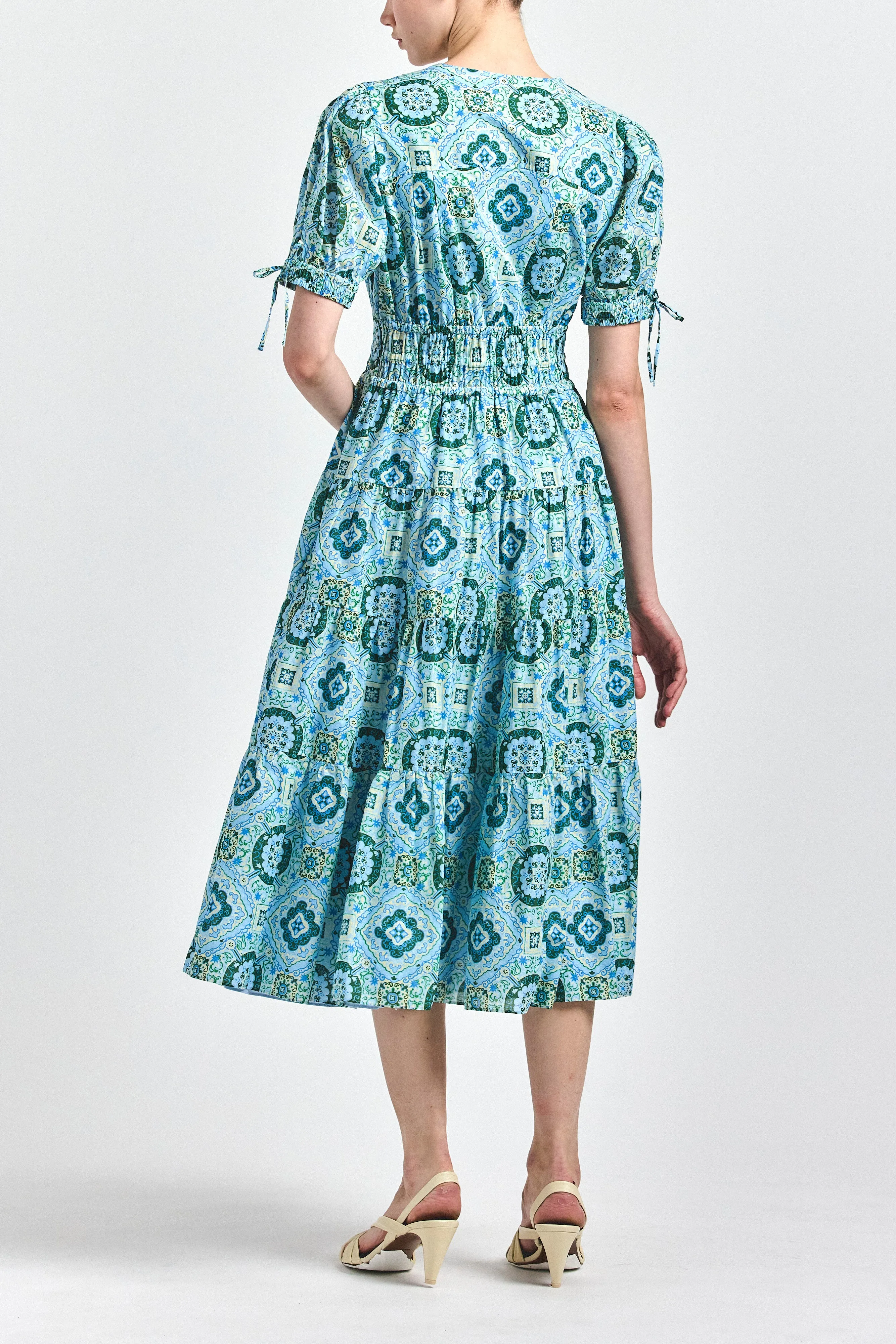 Thalia Puff Sleeve V-Neck Dress - Blue Medallion sold by Derek Lam product image thumbnail 4
