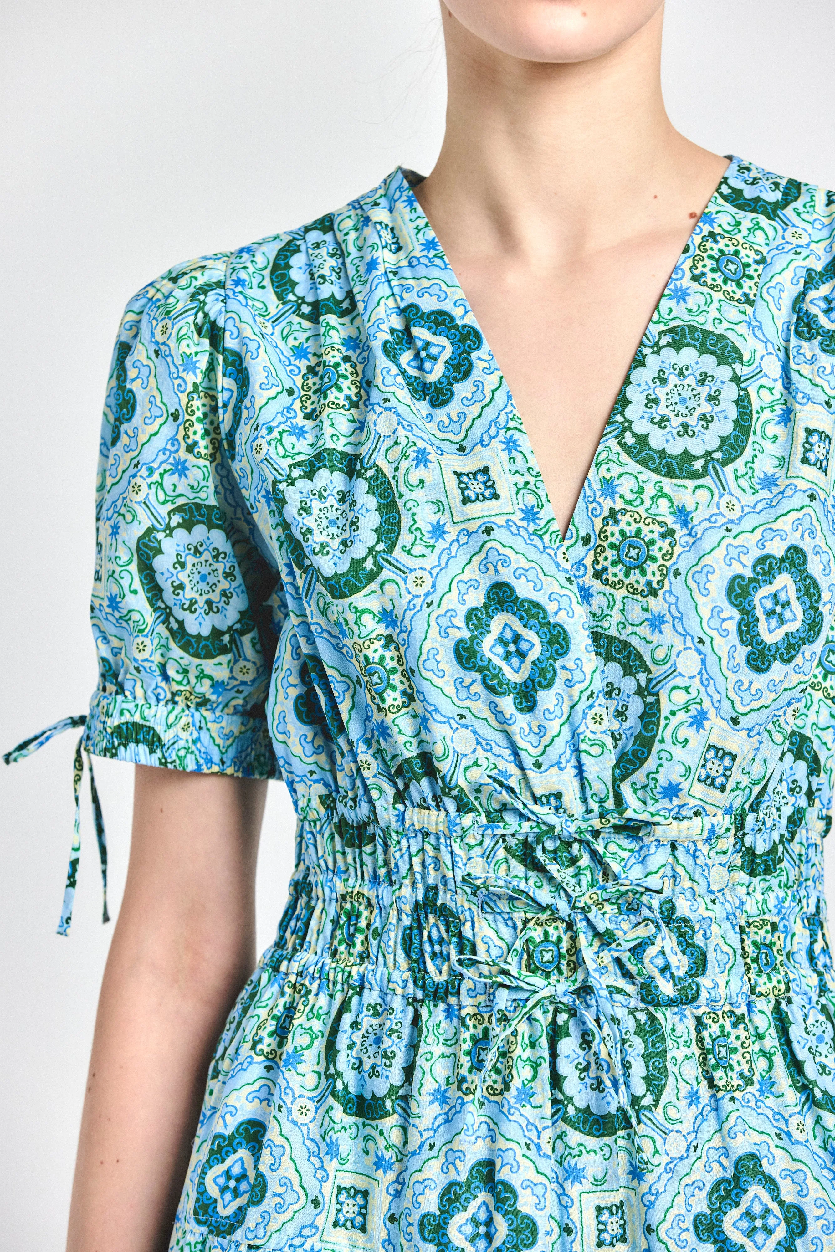 Thalia Puff Sleeve V-Neck Dress - Blue Medallion sold by Derek Lam product image thumbnail 2