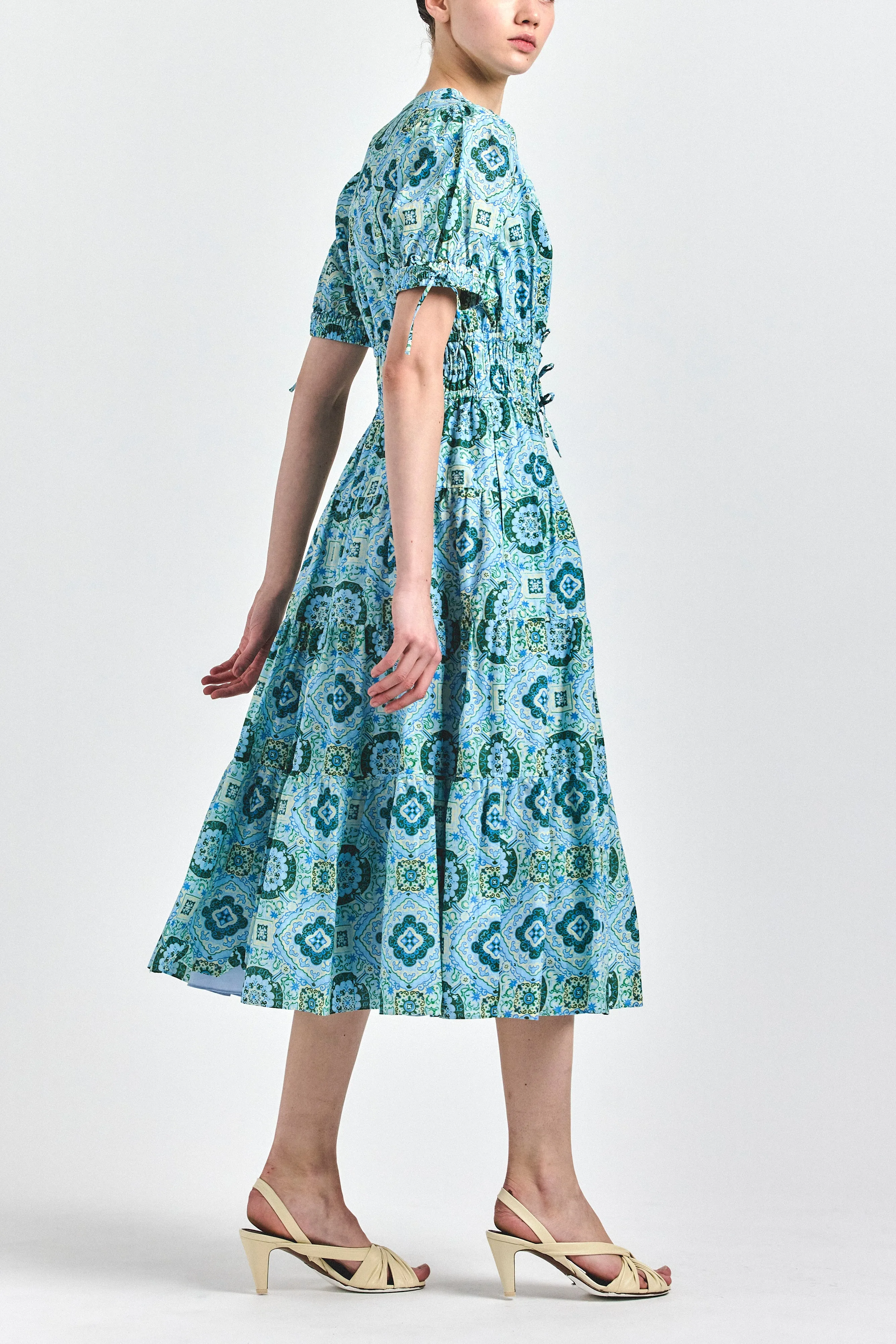 Thalia Puff Sleeve V-Neck Dress - Blue Medallion sold by Derek Lam product image thumbnail 3