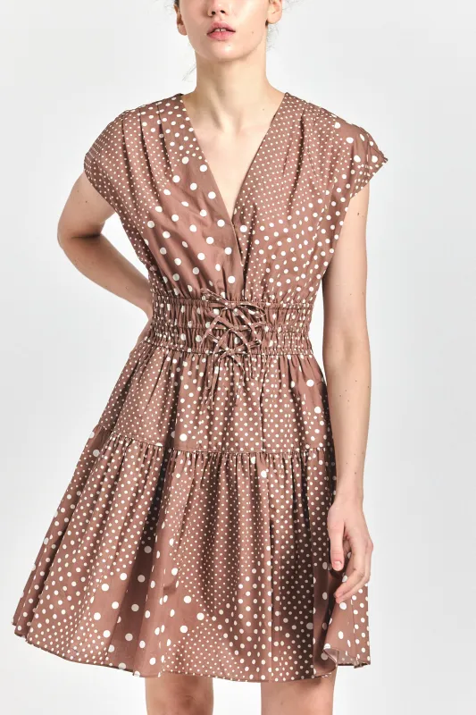 Tora V-Neck Dress - Tan Polka Dot made by Derek Lam