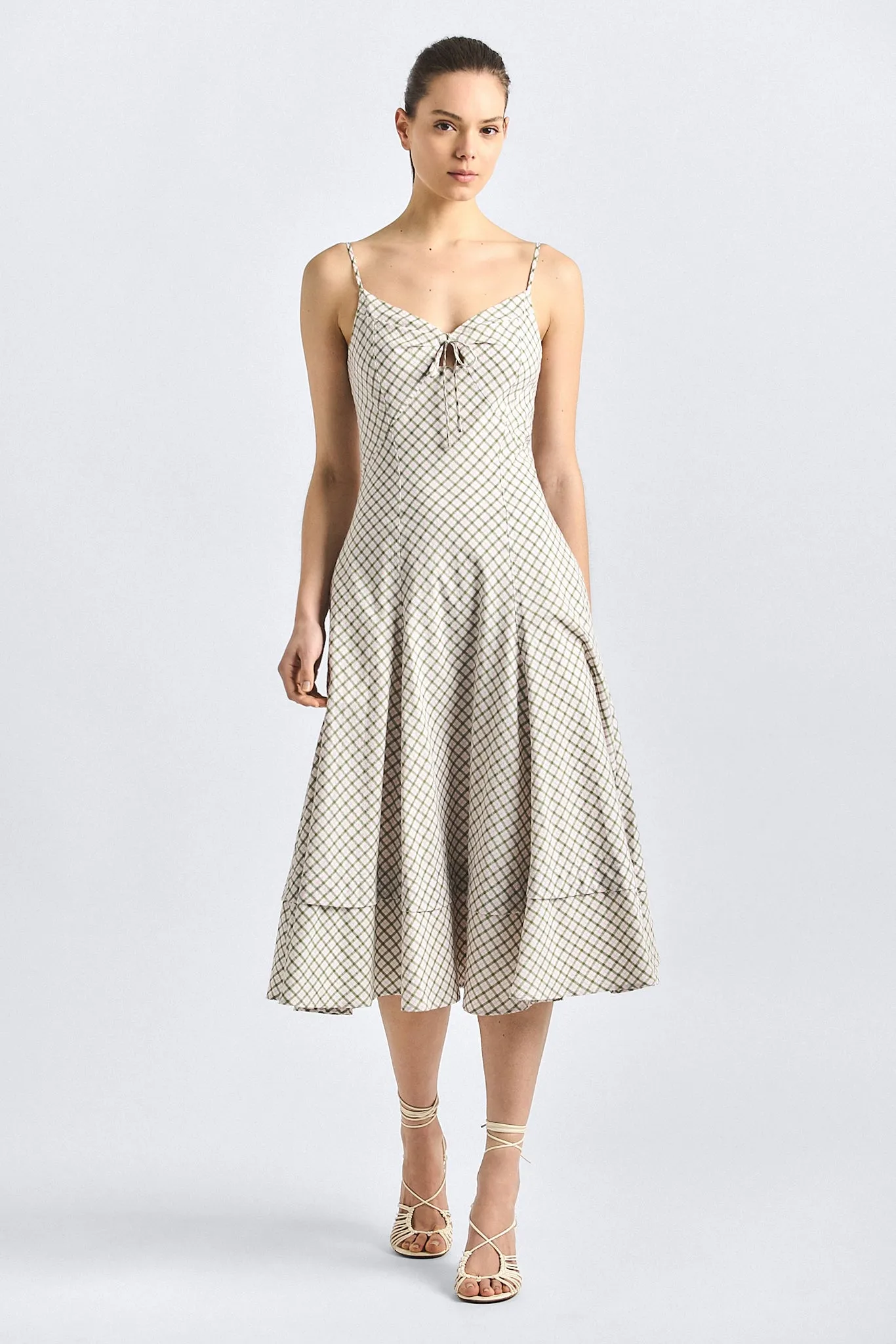 Sable Keyhole Front Dress - Army Green Plaid sold by Derek Lam
