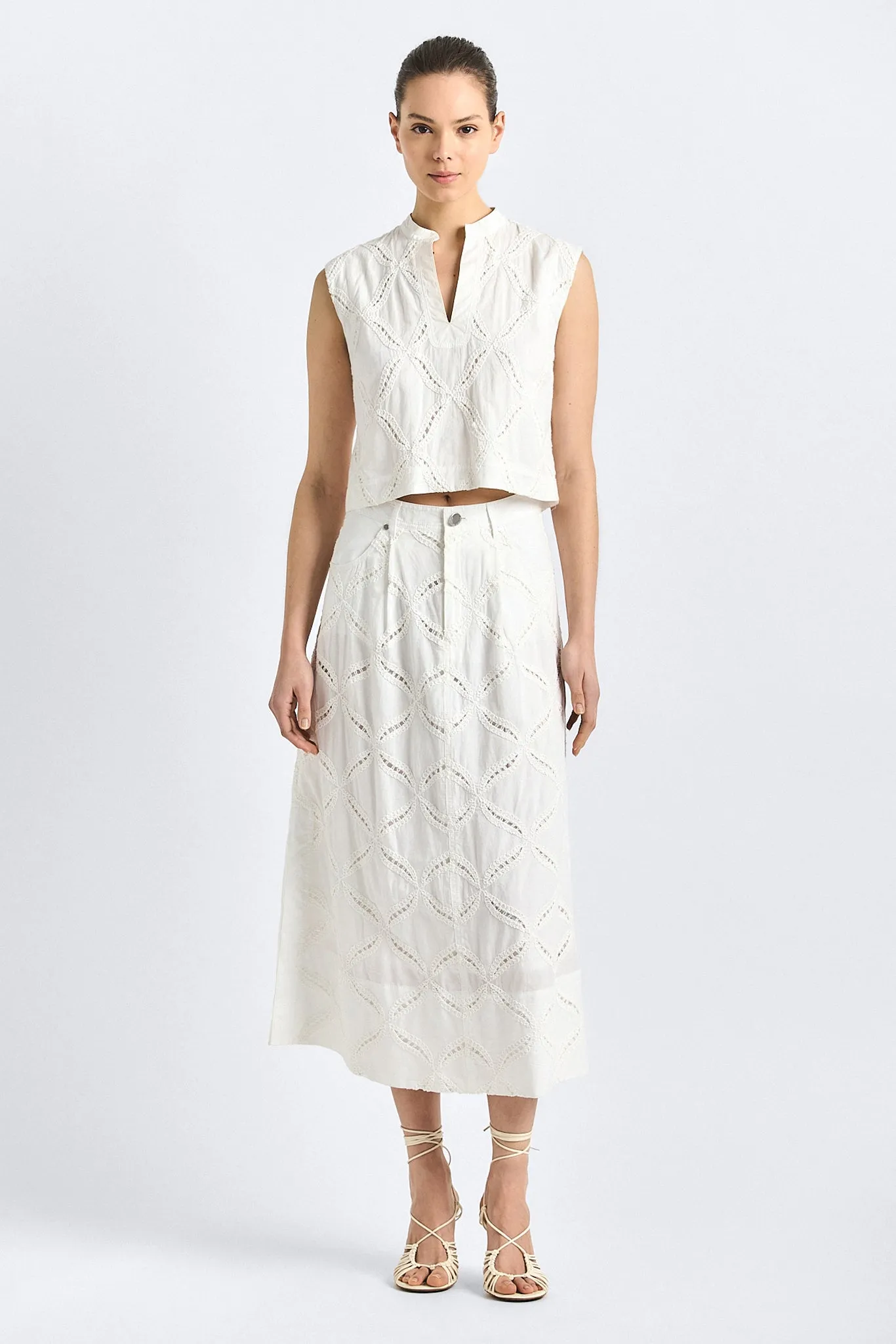 Nydia Midi Skirt - White sold by Derek Lam