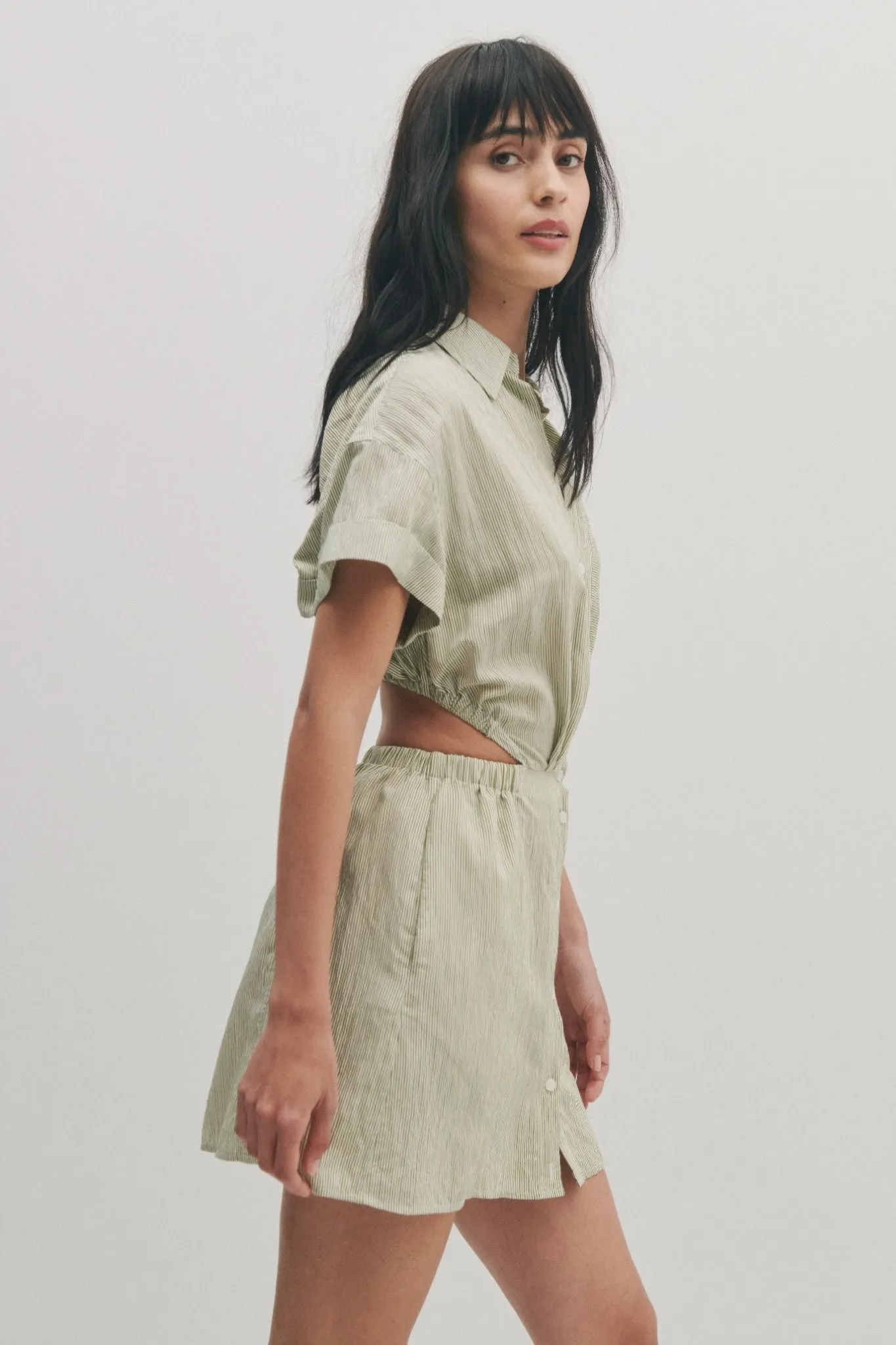 Alba Open Back Shirt Dress - Fatigue Stripe sold by Derek Lam product image thumbnail 2