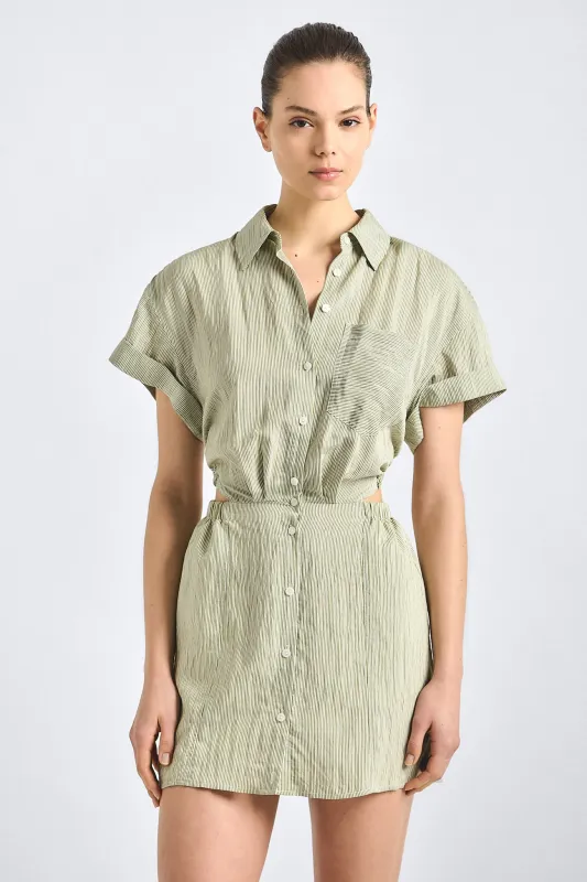 Alba Open Back Shirt Dress - Fatigue Stripe made by Derek Lam