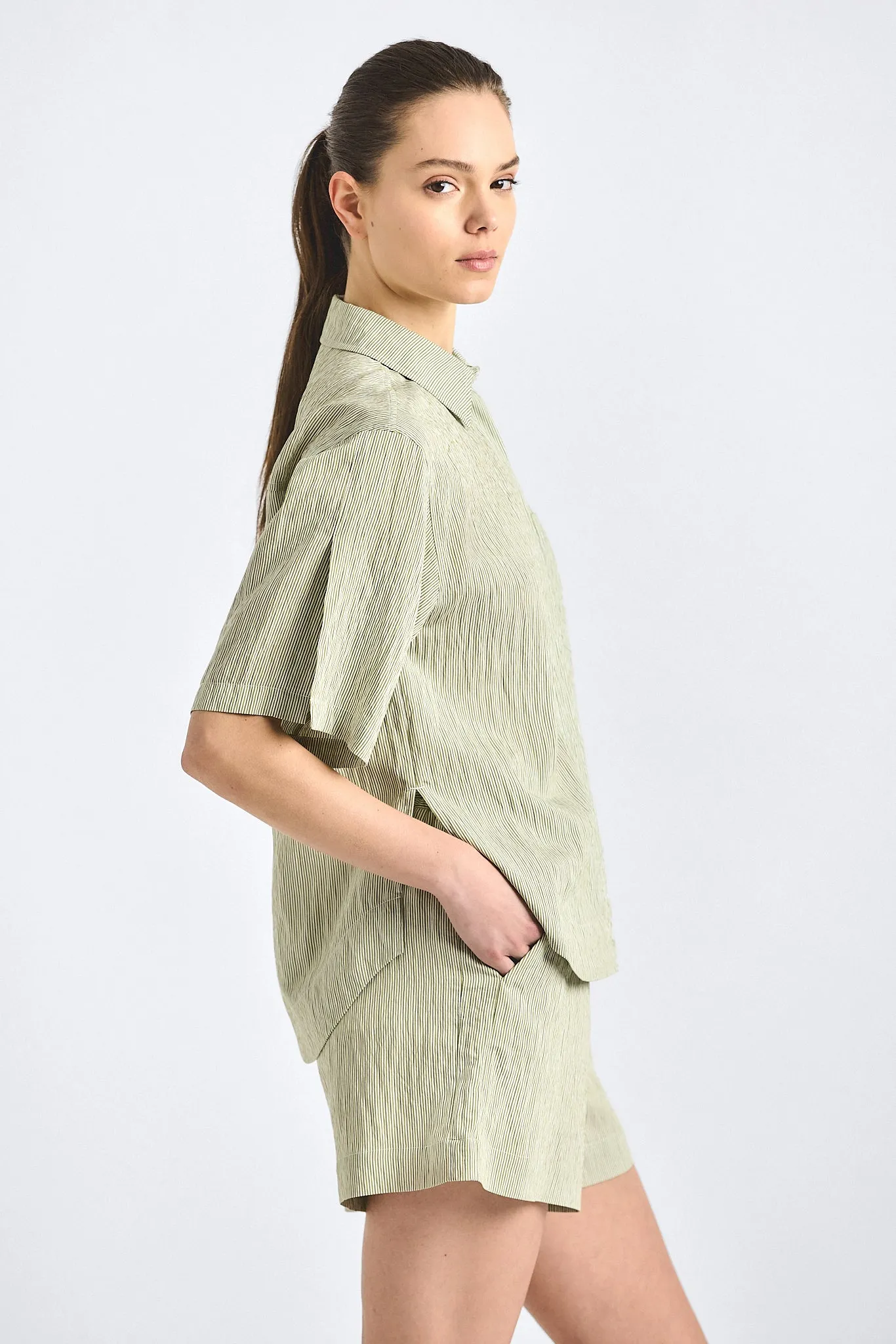 Keaton Split Sleeve Button Front - Fatigue Stripe sold by Derek Lam product image thumbnail 4