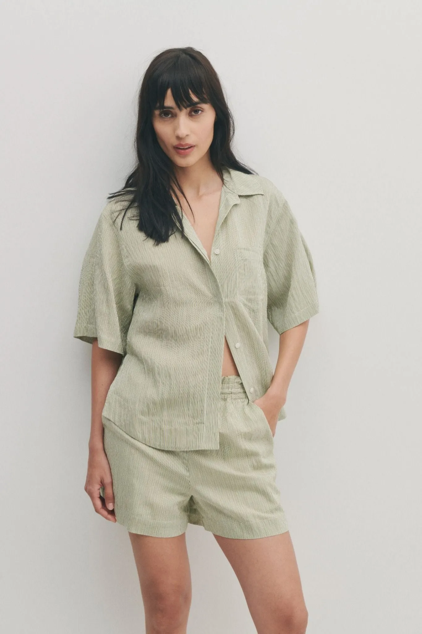 Keaton Split Sleeve Button Front - Fatigue Stripe sold by Derek Lam product image thumbnail 2
