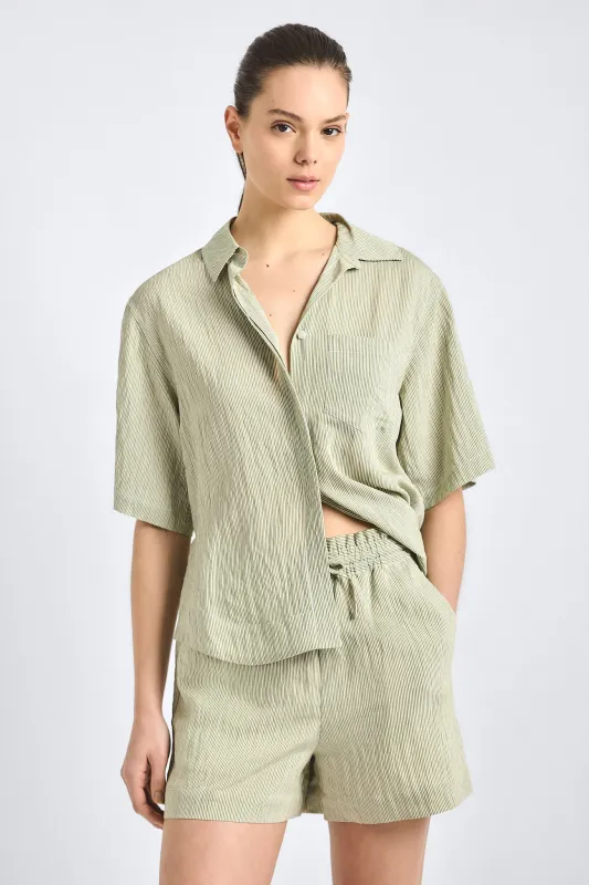Keaton Split Sleeve Button Front - Fatigue Stripe made by Derek Lam