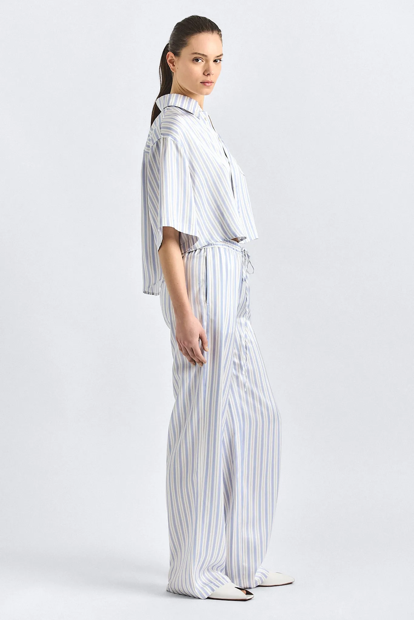 Aurely Wide Leg Pant - Lisbon Blue Stripe sold by Derek Lam product image thumbnail 3