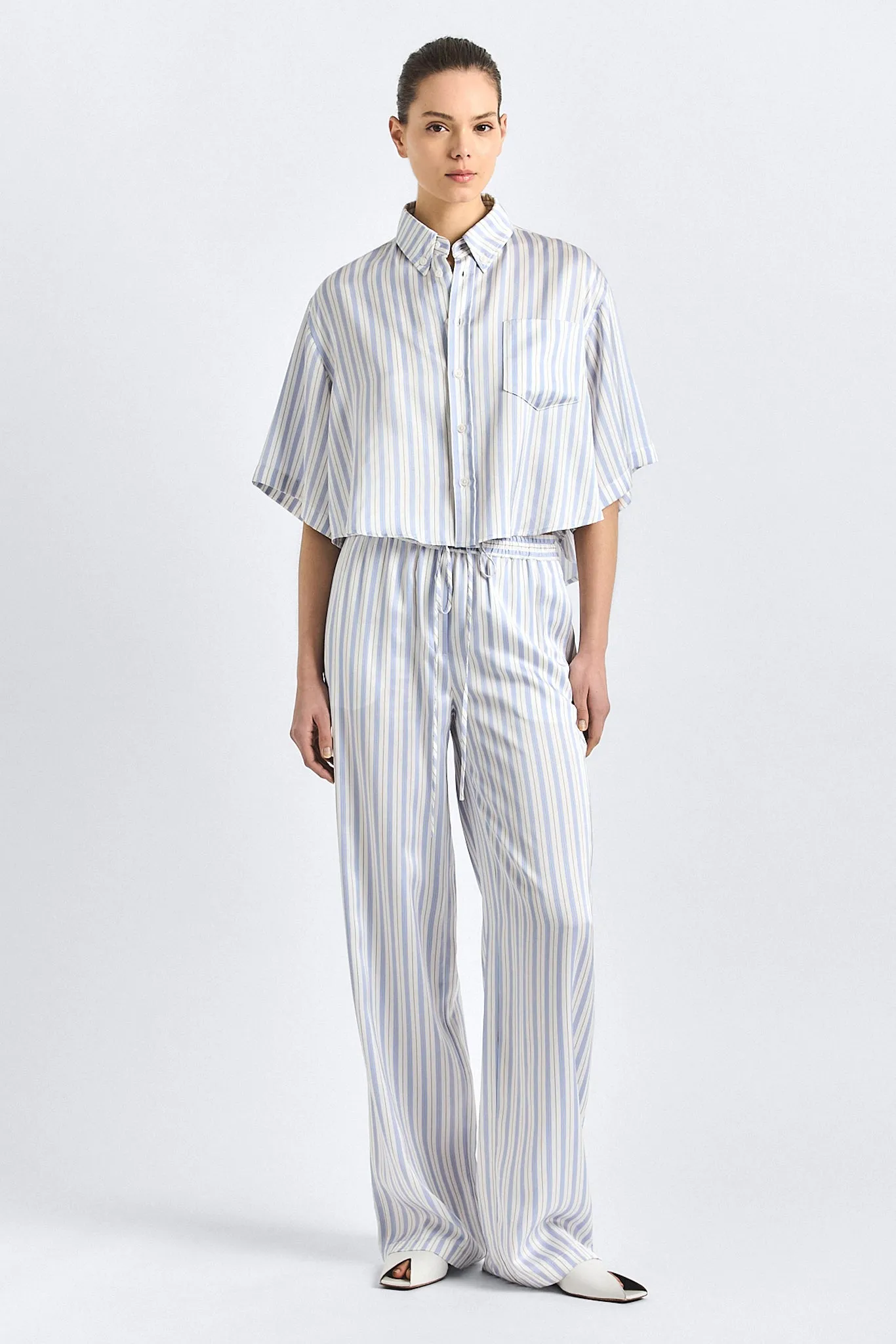 Aurely Wide Leg Pant - Lisbon Blue Stripe sold by Derek Lam