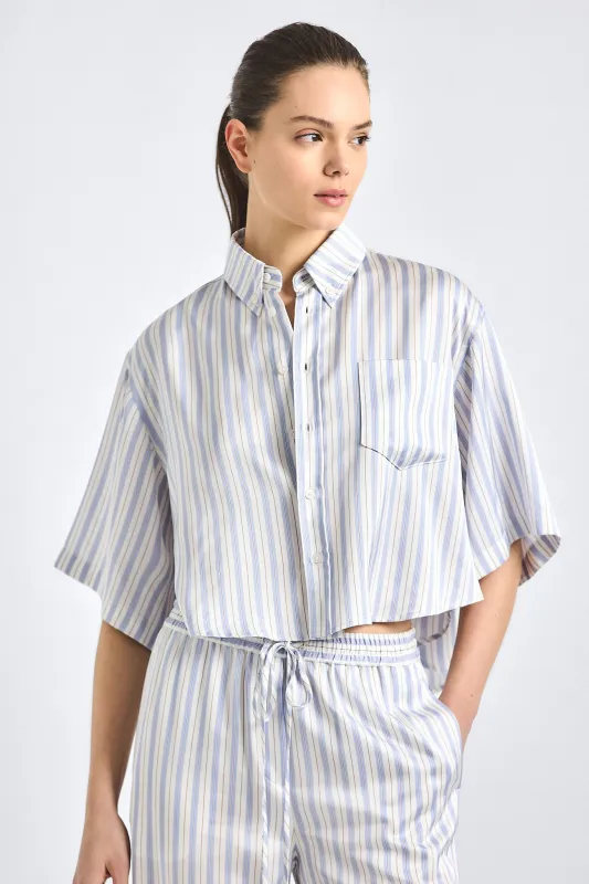 Ember Cropped Button Down Shirt - Lisbon Blue Stripe made by Derek Lam