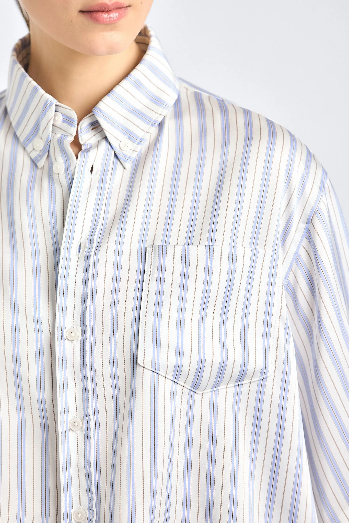 Ember Cropped Button Down Shirt - Lisbon Blue Stripe sold by Derek Lam product image thumbnail 2