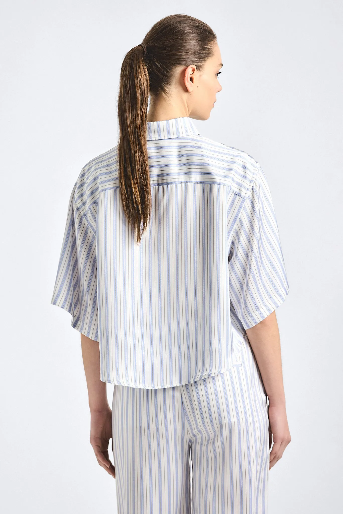 Ember Cropped Button Down Shirt - Lisbon Blue Stripe sold by Derek Lam product image thumbnail 4