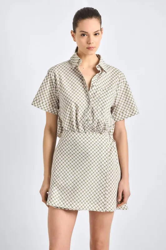 Delaney Open Back Wrap Dress  - Army Green Plaid made by Derek Lam