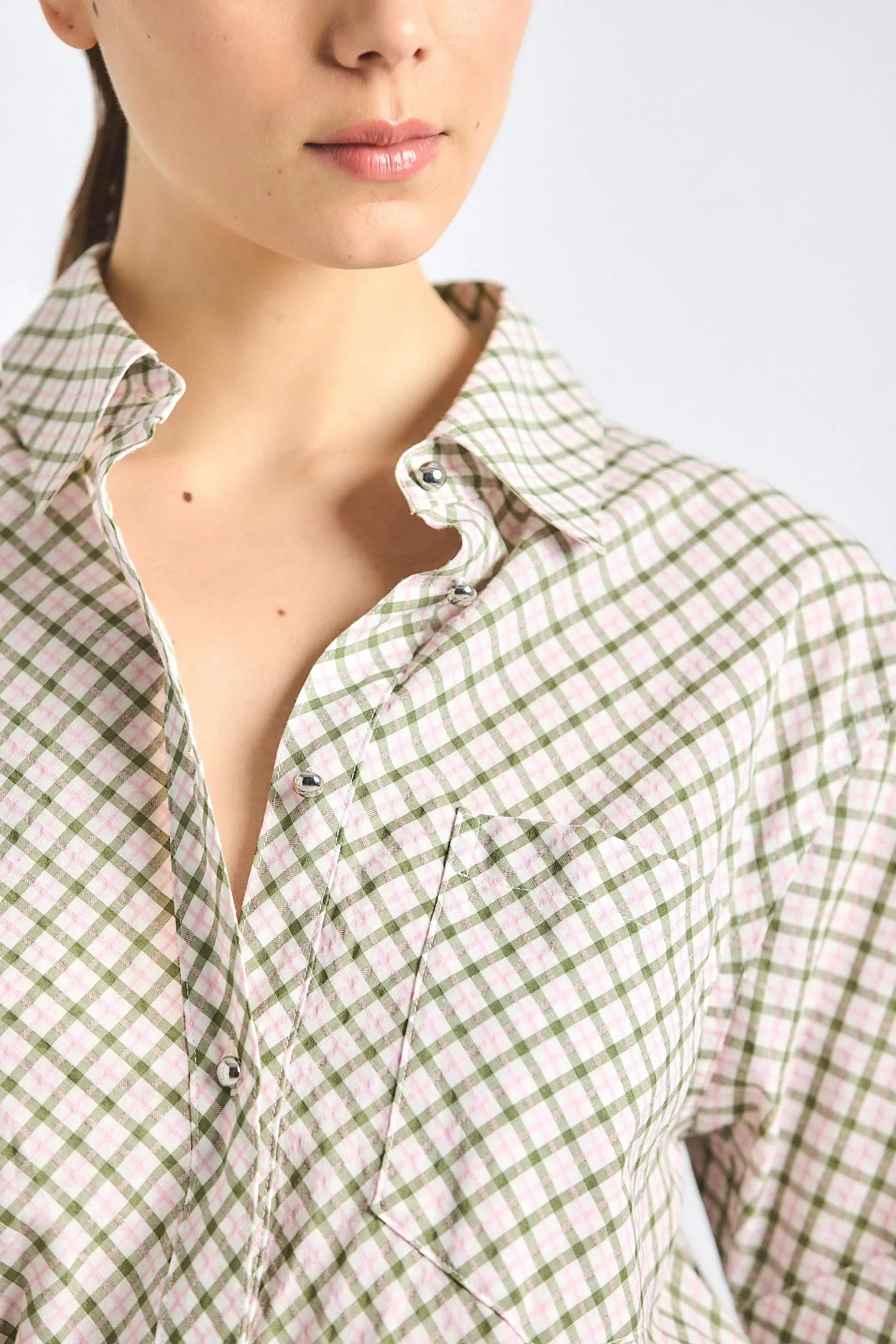 Delaney Open Back Wrap Dress - Army Green Plaid sold by Derek Lam product image thumbnail 2