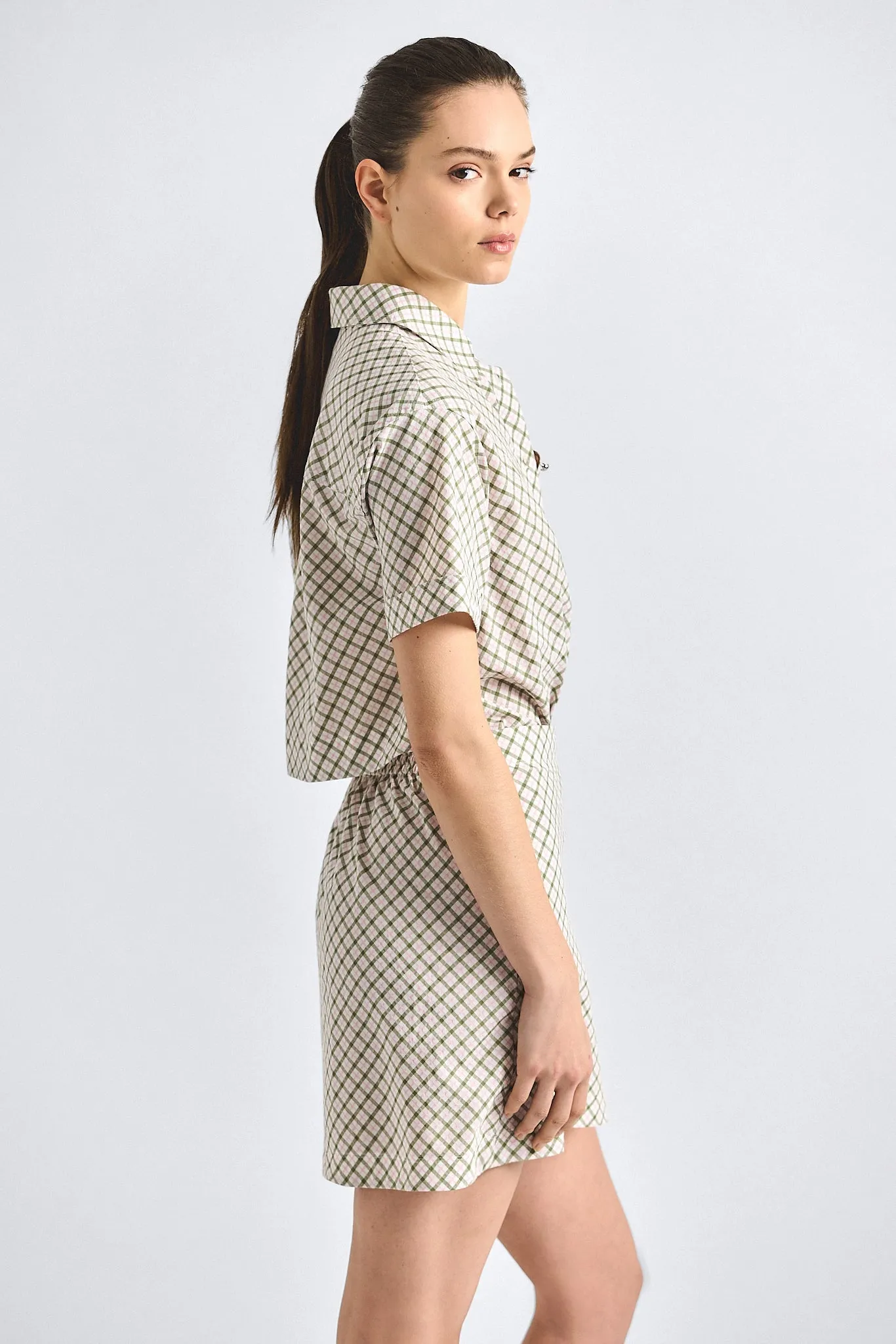 Delaney Open Back Wrap Dress - Army Green Plaid sold by Derek Lam product image thumbnail 3