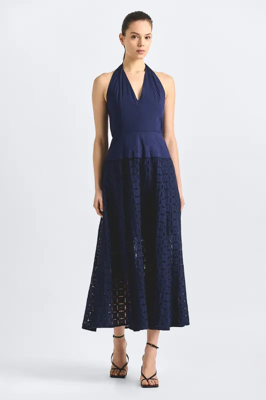 Maris Eyelet Halter Dress - Navy made by Derek Lam