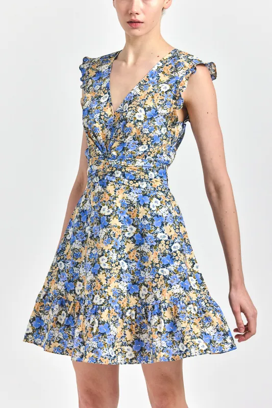 Kris Sleeveless Mini Dress - Blue Tan Bloom made by Derek Lam