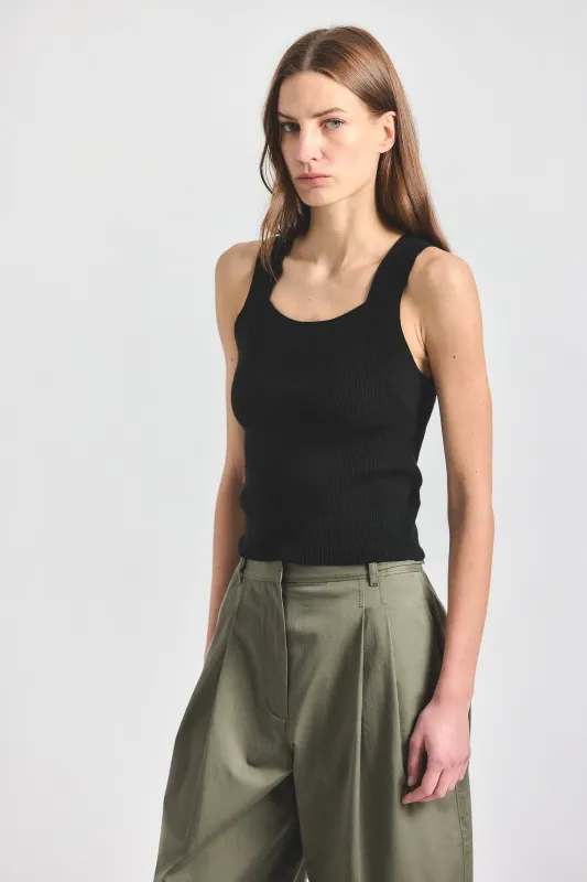 Dakota Compact Knit Tank Top - Black made by Derek Lam