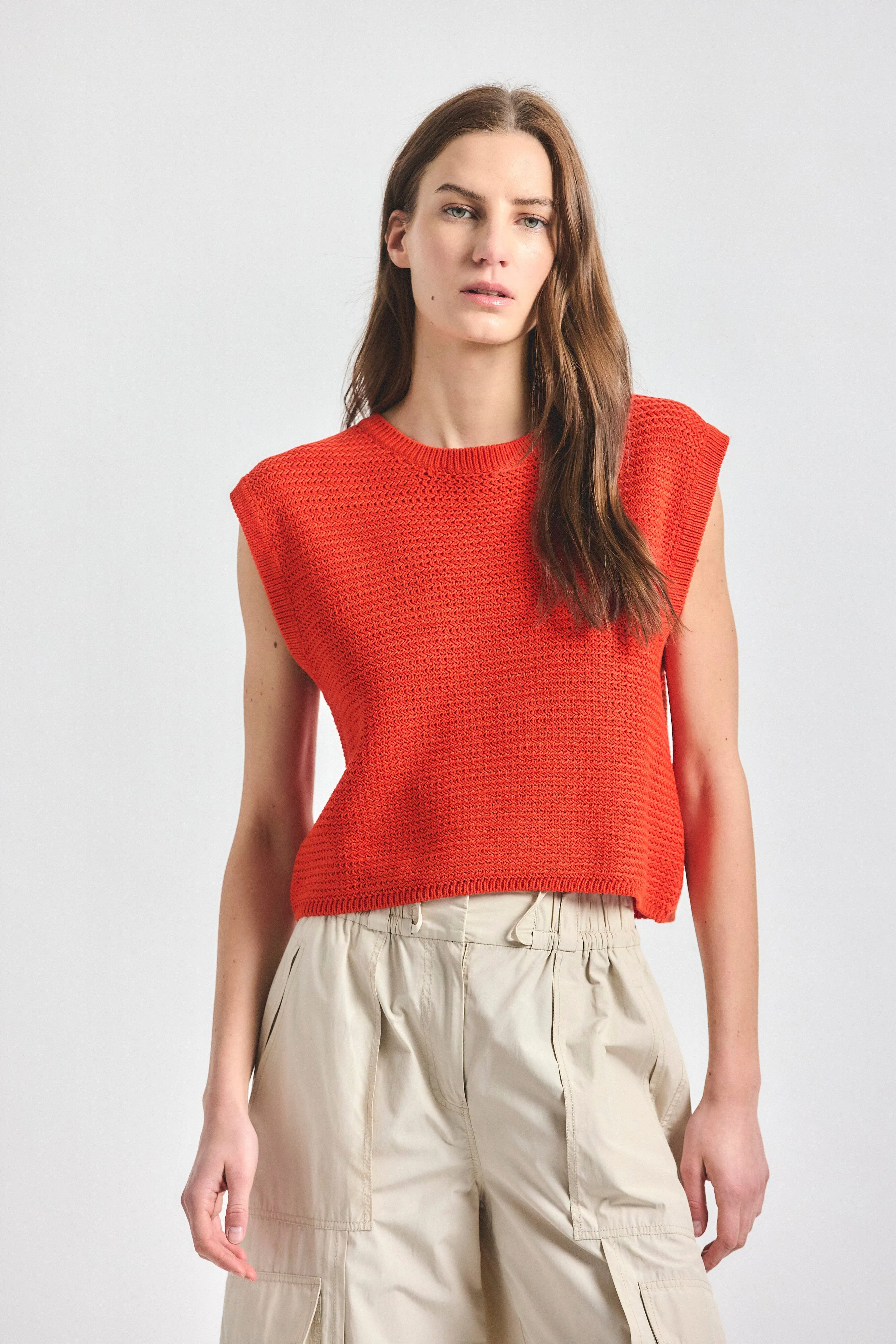 Vivienne Sleeveless Sweater - Tangerine Tango sold by Derek Lam