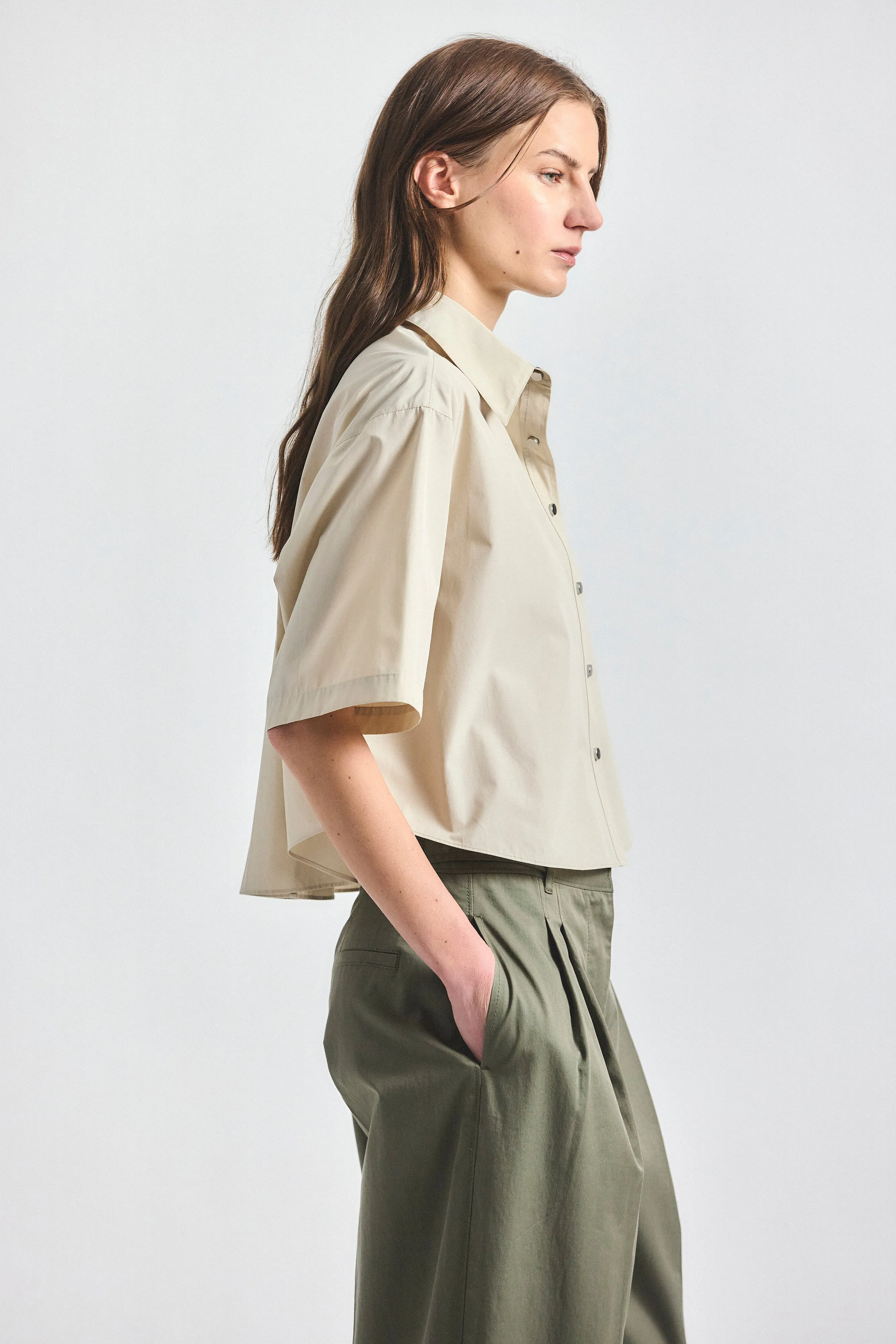 Olivia Cropped Short Sleeve Shirt - Oyster Gray sold by Derek Lam product image thumbnail 3