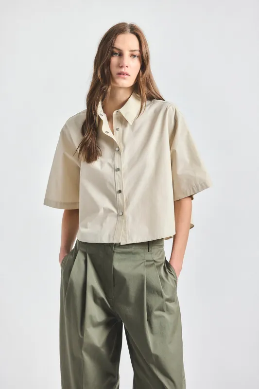 Olivia Cropped Short Sleeve Shirt - Oyster Gray made by Derek Lam