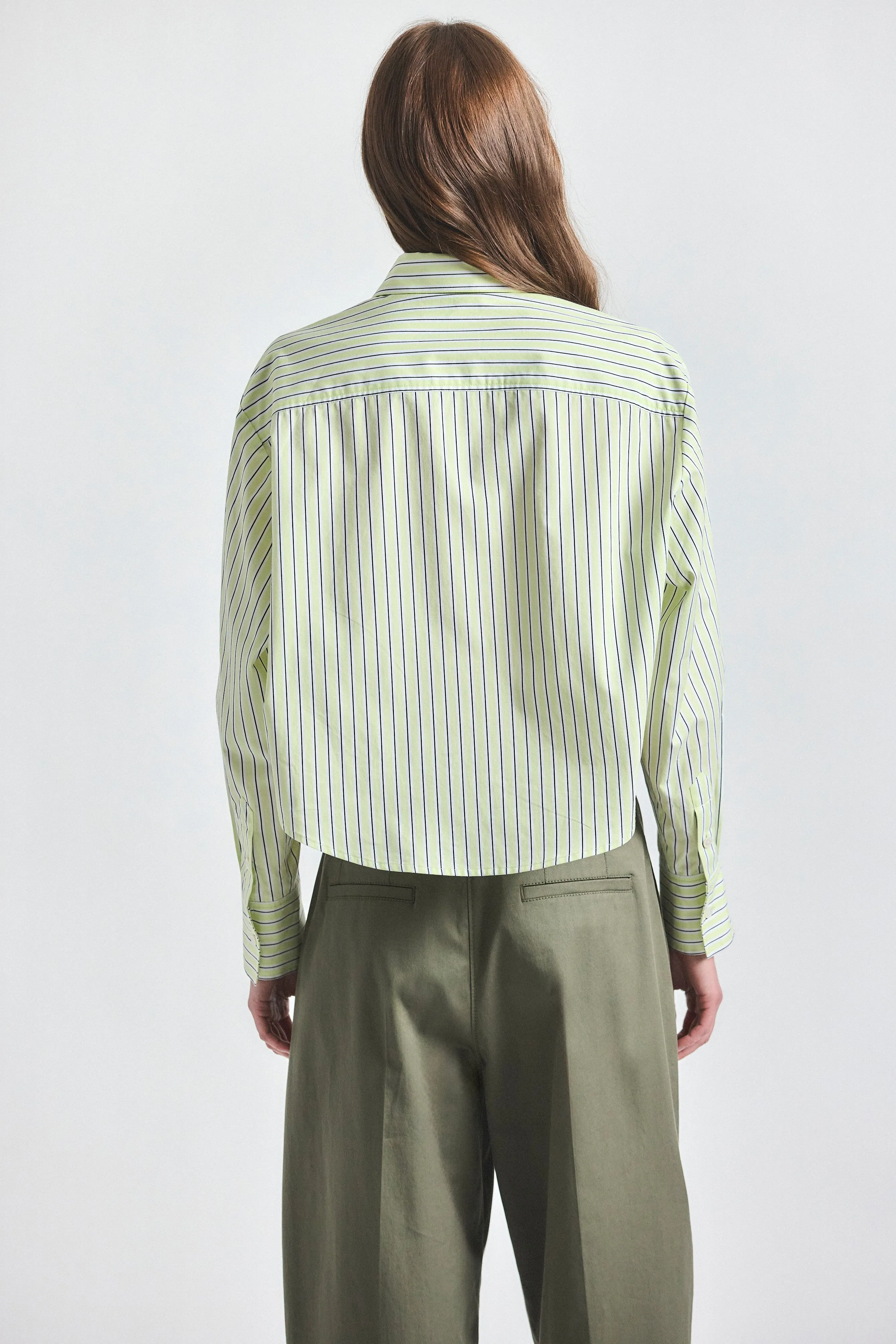 Evelina Cropped Button Up Shirt - Shadow Lime /White sold by Derek Lam product image thumbnail 4