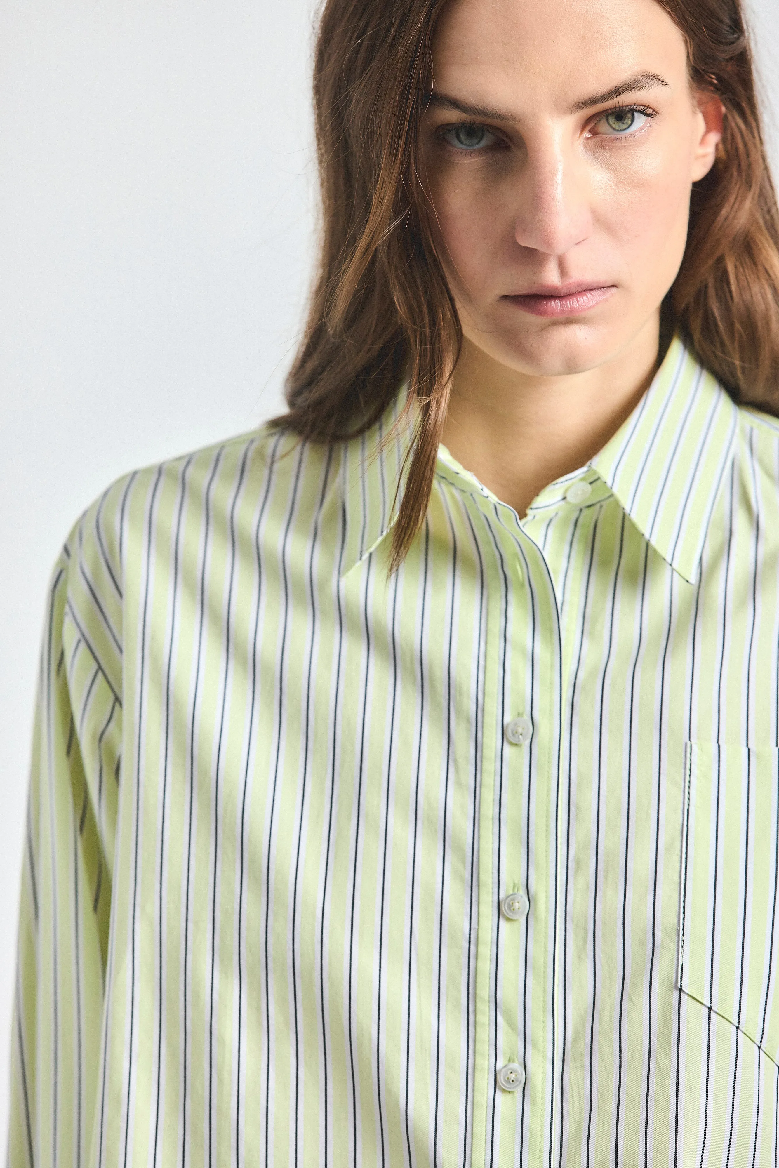 Evelina Cropped Button Up Shirt - Shadow Lime /White sold by Derek Lam product image thumbnail 2
