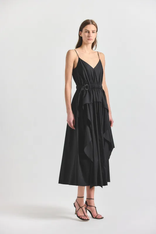 Hattie Ruffle Front Dress - Black made by Derek Lam