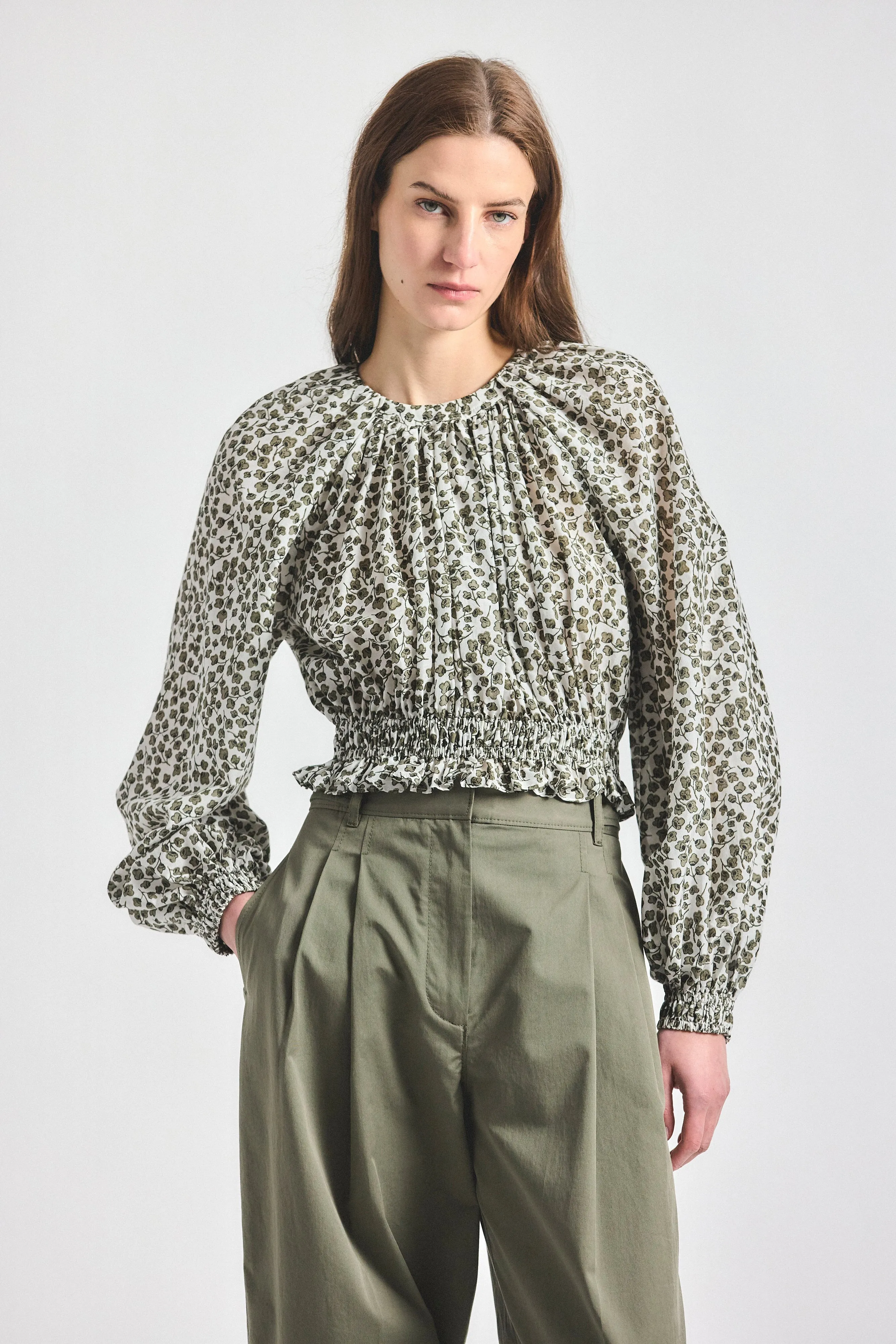 Charlee Bohemian Long Sleeve Top - Marshmallow/Mermaid sold by Derek Lam