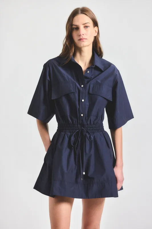 Sabrina Short Sleeve Shirt Dress - Dark Navy made by Derek Lam