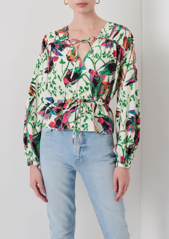 Breanna Long Sleeve Gathered Top - Cream Multi sold by Derek Lam