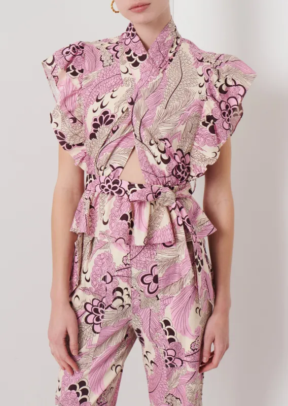 Brynn Ruffle Wrap Top - Pink Multi sold by Derek Lam